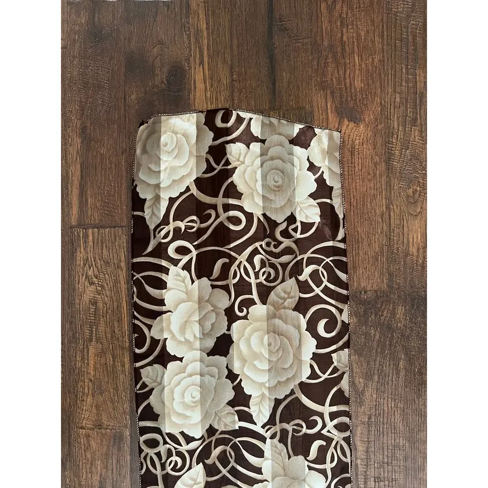 Vintage Accessory - Rectangular Floral Scarf - Brown Ivory Rose Semi Sheer Wrap